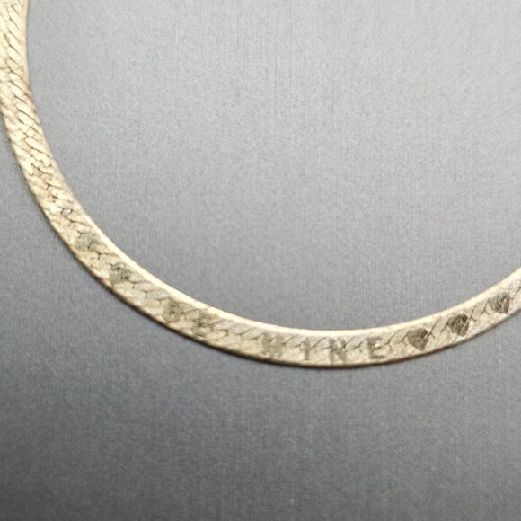 Sterling Silver 'Be Mine' Herringbone 6mm Chain Necklace 16" Double Sided Italy - Picture 7 of 10